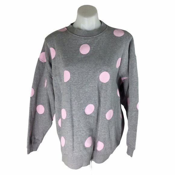 Brass Plum Nordstrom Vintage Gray Polka Dot Crew Neck Pullover Sweater Sz Small - Picture 1 of 9